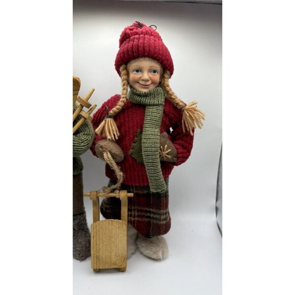 Vintage German Boy Skier and Girl with Sled (Pair) - Picture 5 of 14